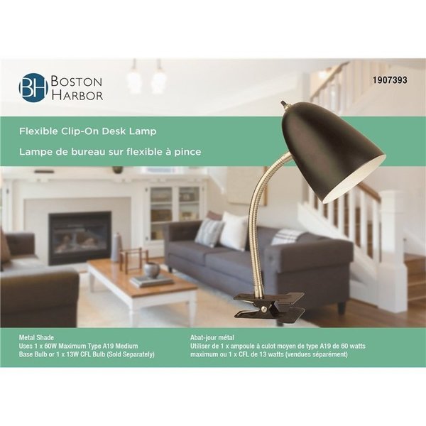 Boston Harbor Lamp Desk Clip-On Flex A19 Blk TL-CL-170-BLACK33